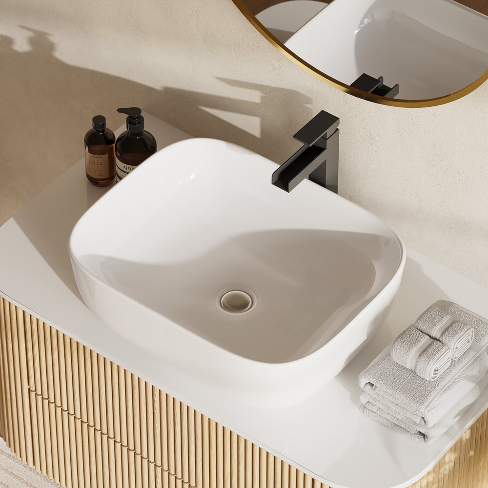 36" Floating Bathroom Vanity with Vessel Sink, Modern Style, Fluted Design window image
