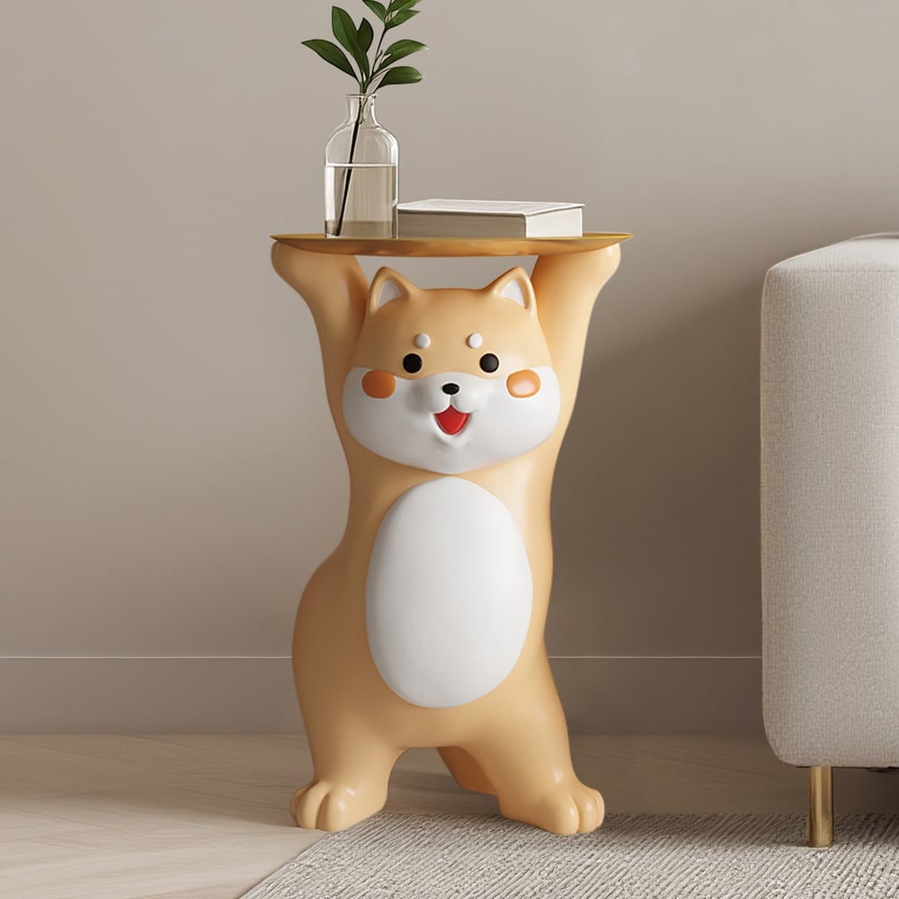 Modern Dog Side Table Resin Figurine with Gold Tray window image