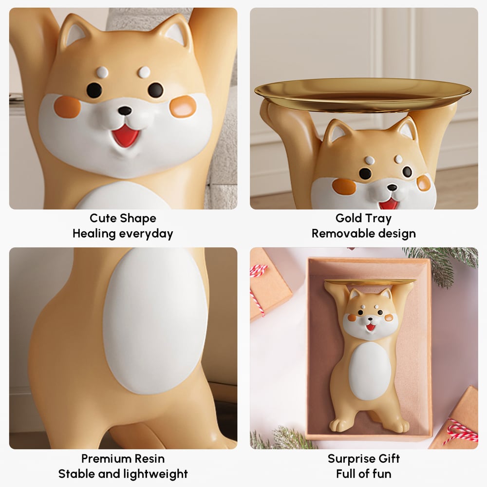 Modern Dog Side Table Resin Figurine with Gold Tray window image