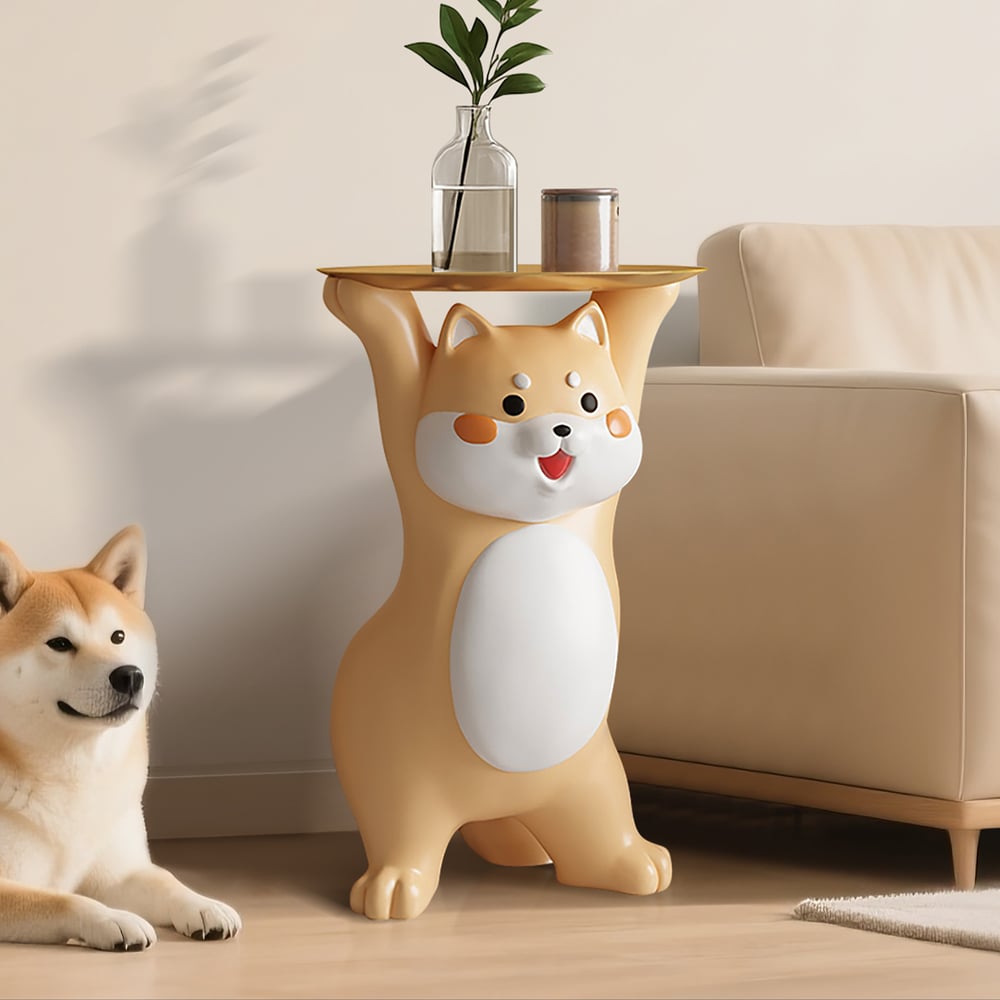 Modern Dog Side Table Resin Figurine with Gold Tray window image