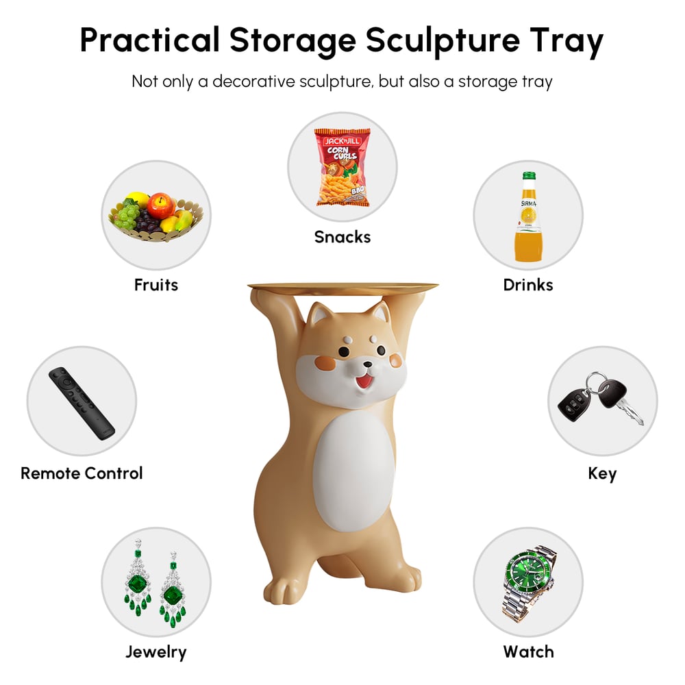 Modern Dog Side Table Resin Figurine with Gold Tray window image