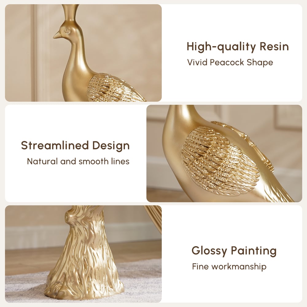 Peacock Figurine Art Deco Gold Side Table with Tray Top window image