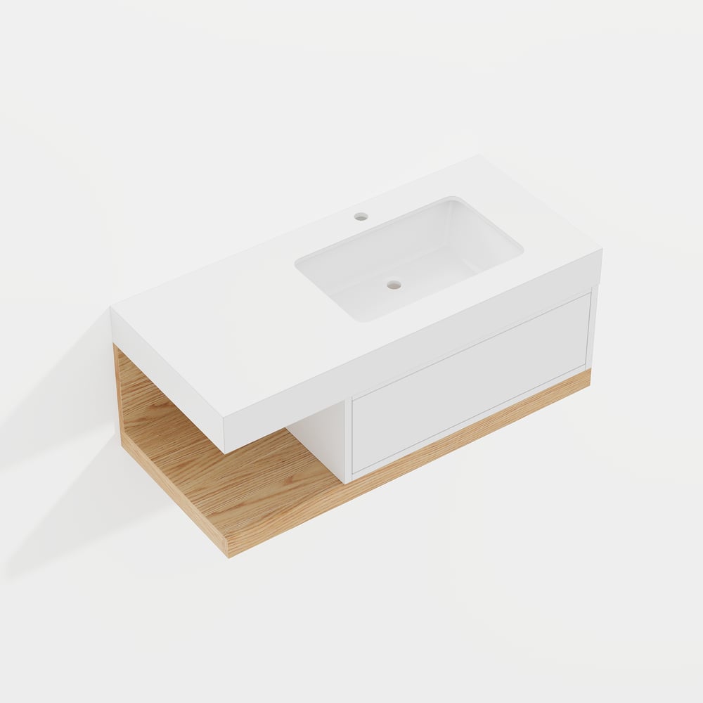 1000mm Modern Floating Bathroom Vanity Set With Single Basin Wall-Mount White & Natural window image