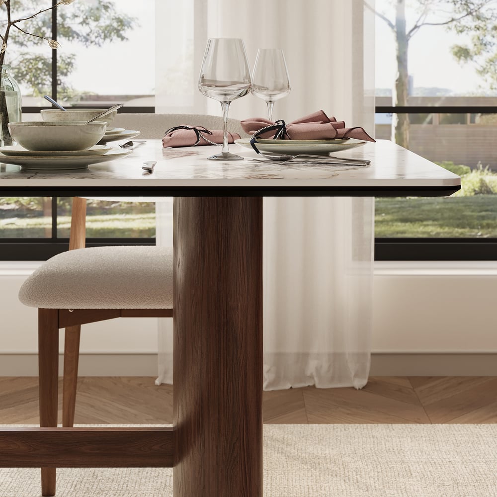 71" Sintered Stone Rectangular Dining Table with Doubel Pedestal Seats 6-8 People