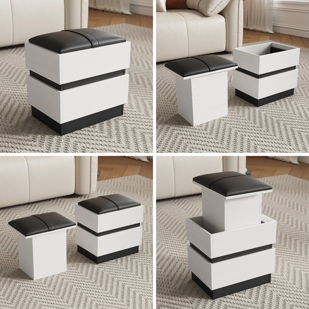 Table basse électrique multifonctionnelle relevable avec 8 tabourets en noir et blanc image de fenêtre