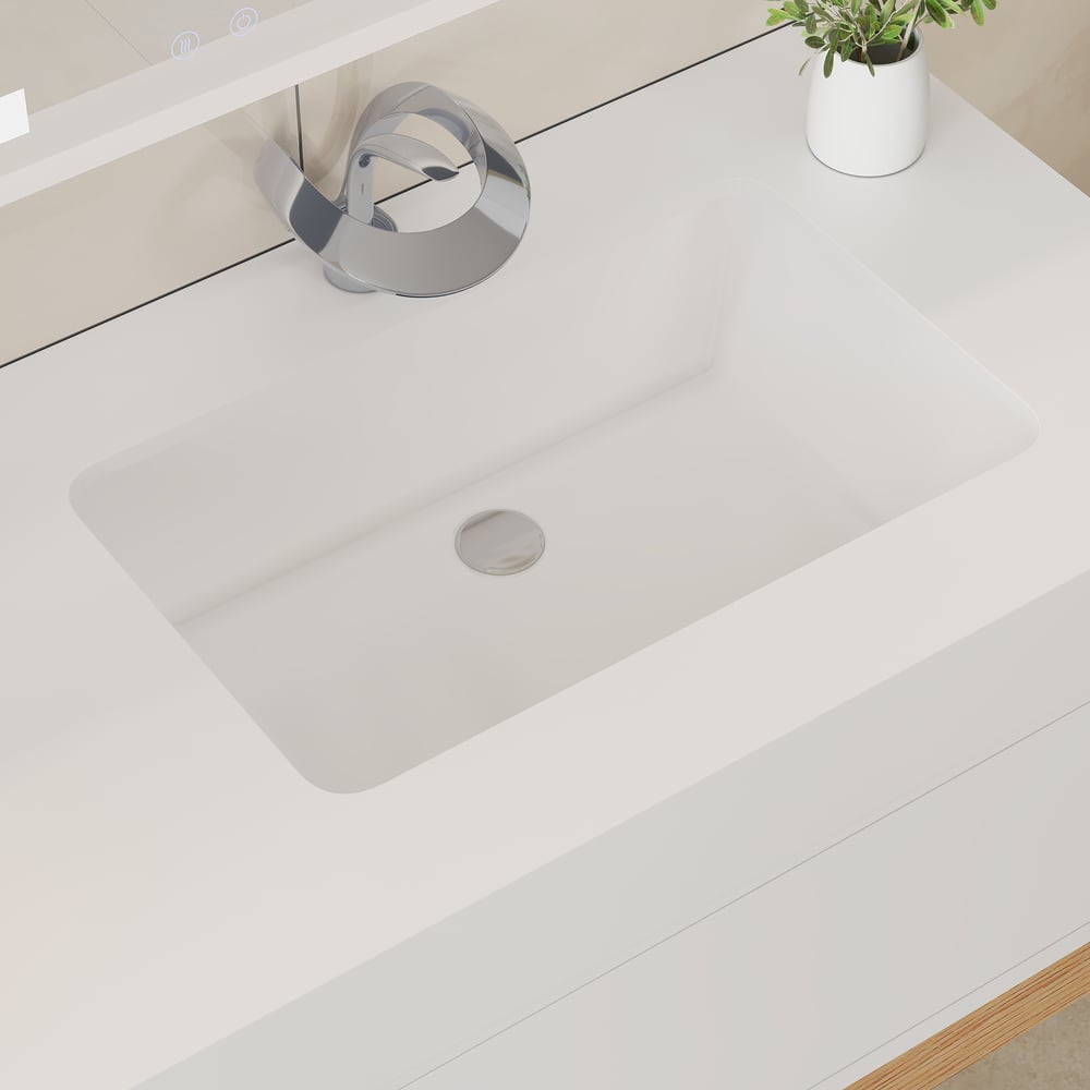 1000mm Modern Floating Bathroom Vanity Set With Single Basin Wall-Mount White & Natural window image