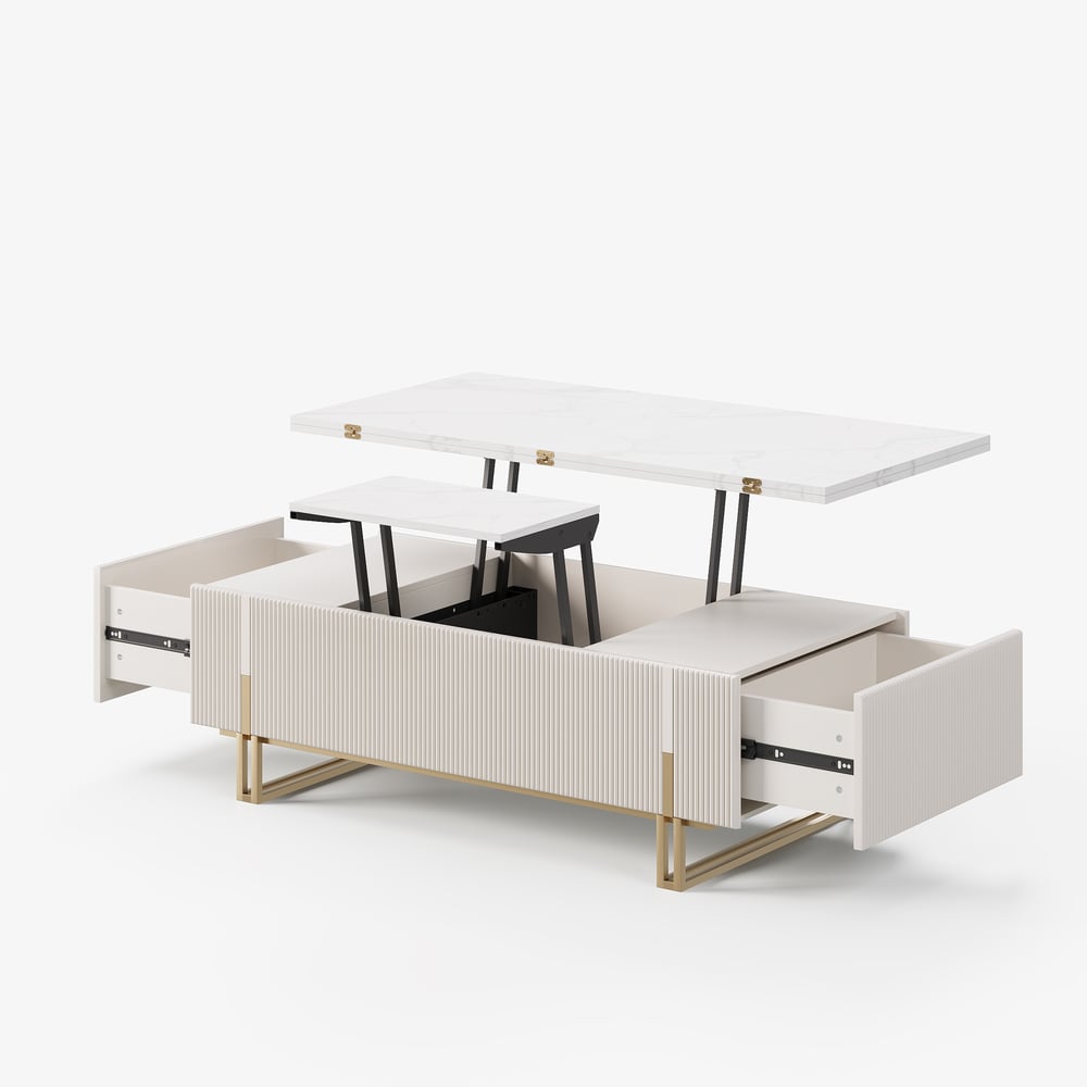 Grovyn Fluted Lift-Top Coffee Table with 2 Drawers-120cm