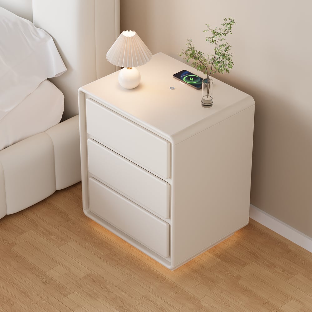 Modern 3-drawer Smart Nightstand with LED window image