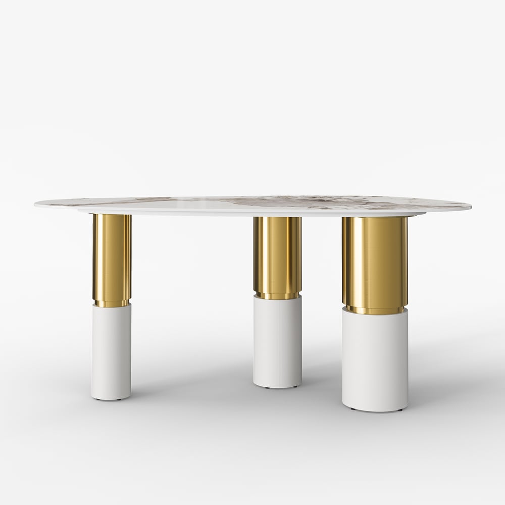 63" Sintered Stone Pebble Dining Table with 3 Legs Seats 4-6 People