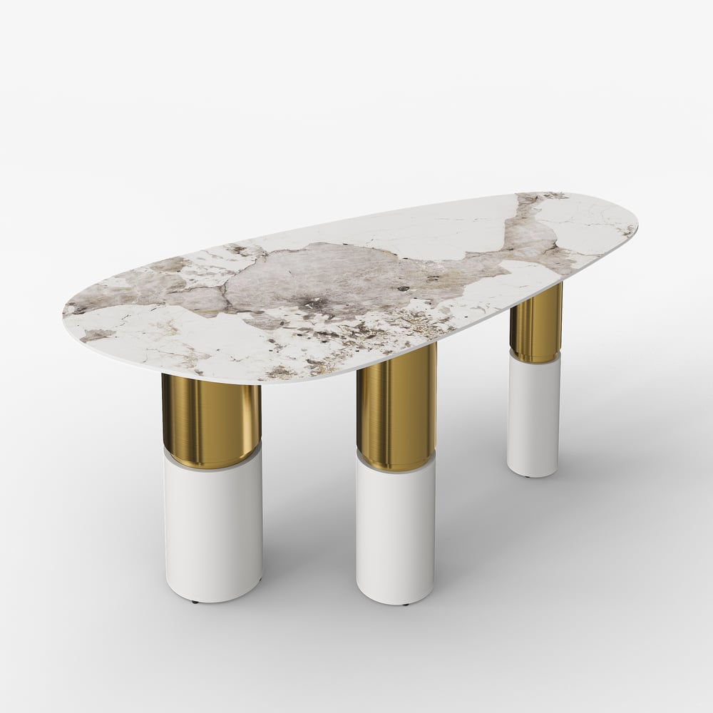 63" Sintered Stone Pebble Dining Table with 3 Legs Seats 4-6 People