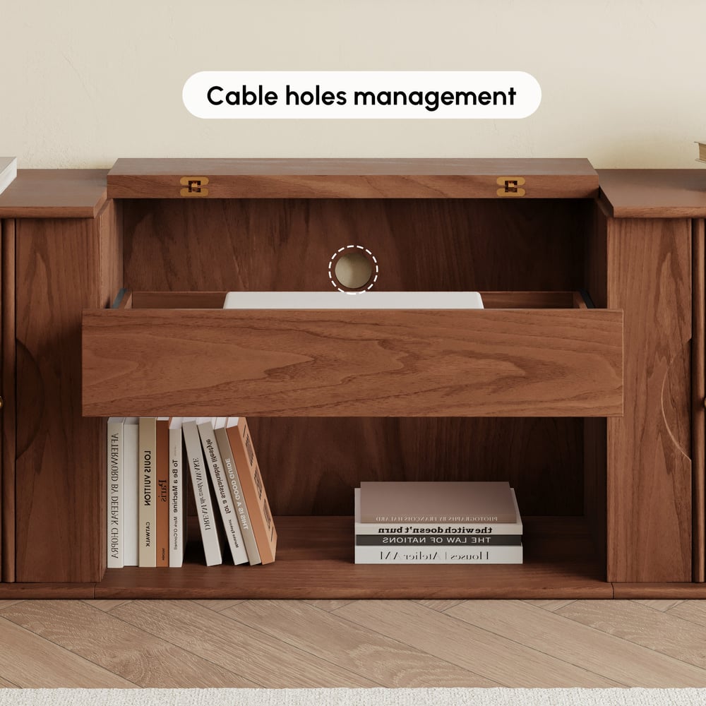 83" Ash Wood Fluted TV Stand for UST Projector window image