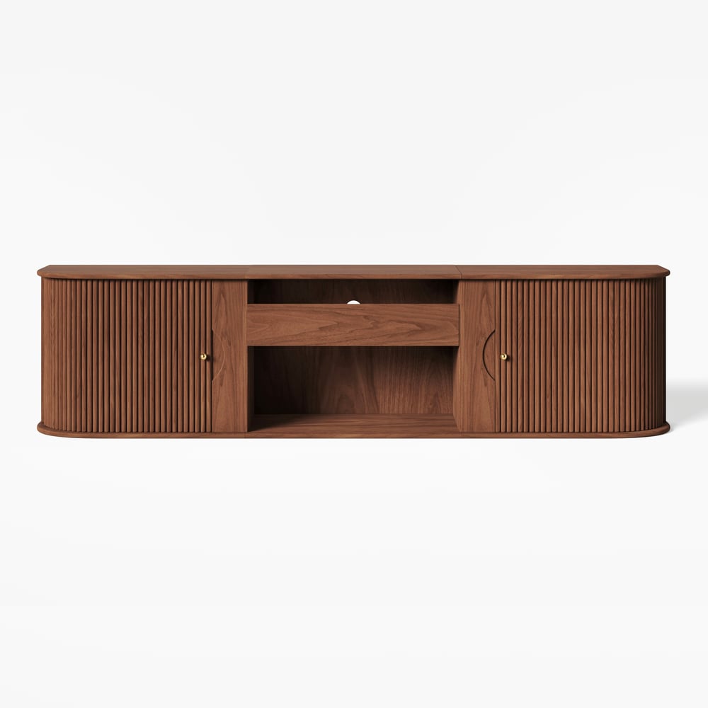 83" Ash Wood Fluted TV Stand for UST Projector window image