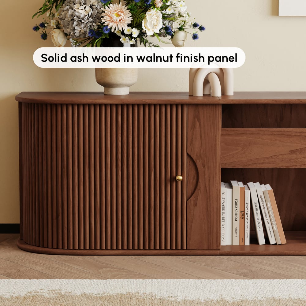83" Ash Wood Fluted TV Stand for UST Projector window image