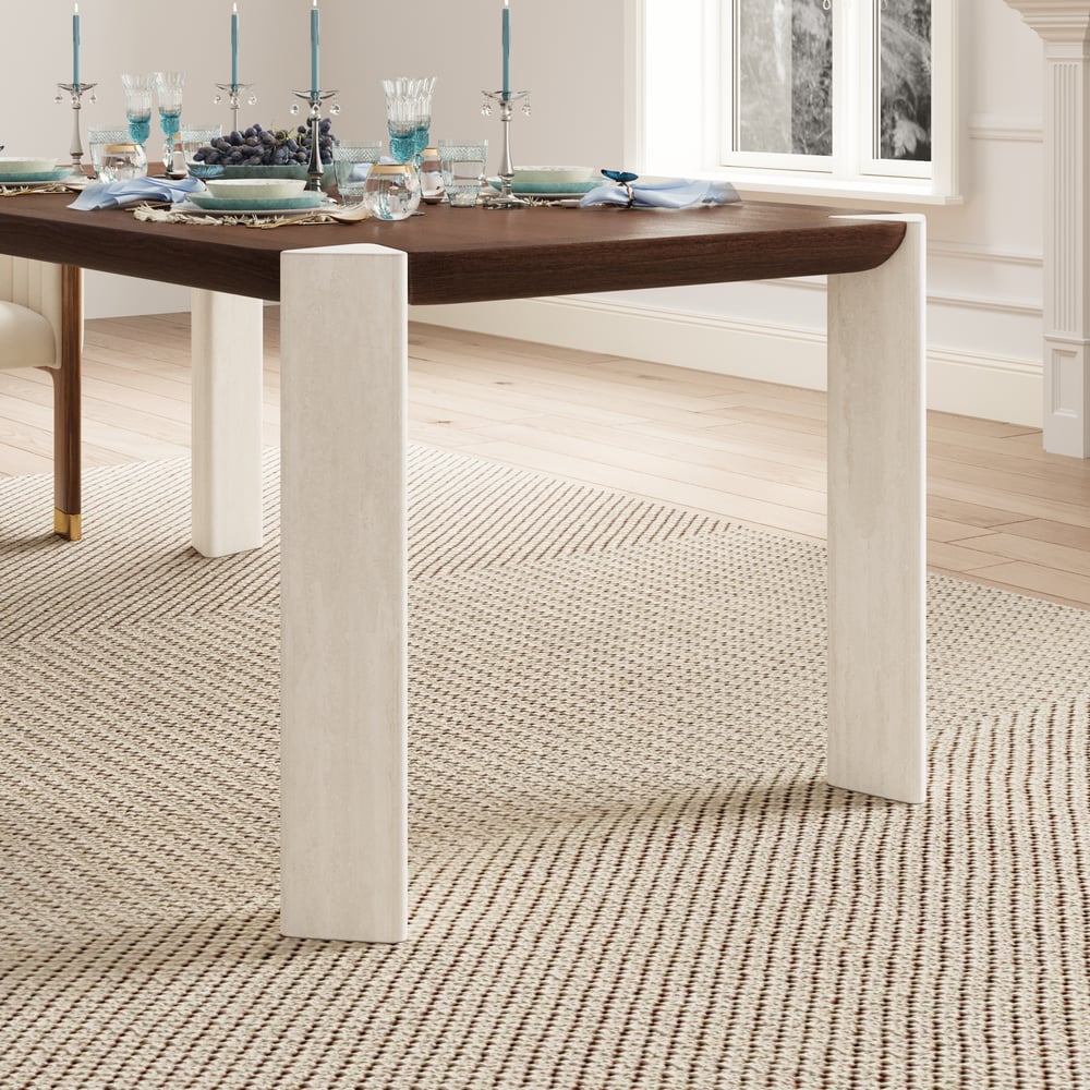 79" Rectangular Dining Table with Concrete Post Legs Seats 6-8 People