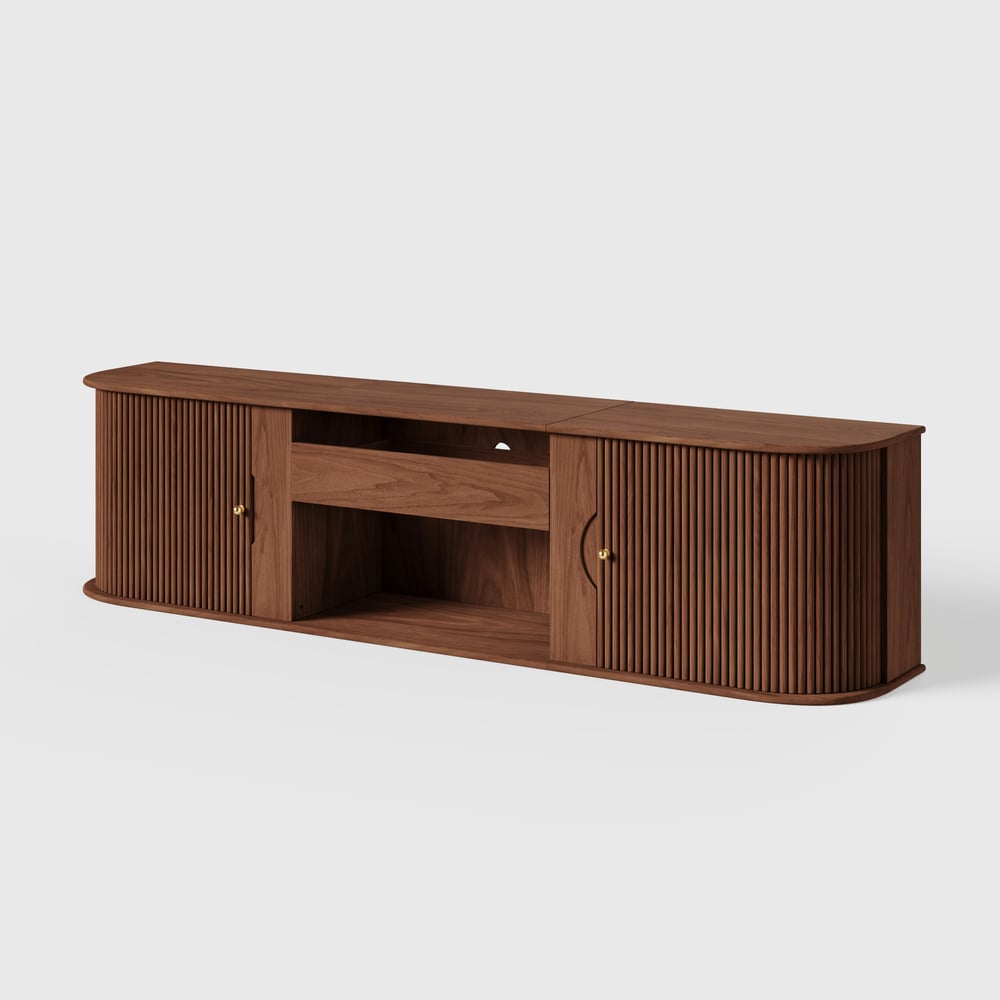 83" Ash Wood Fluted TV Stand for UST Projector window image
