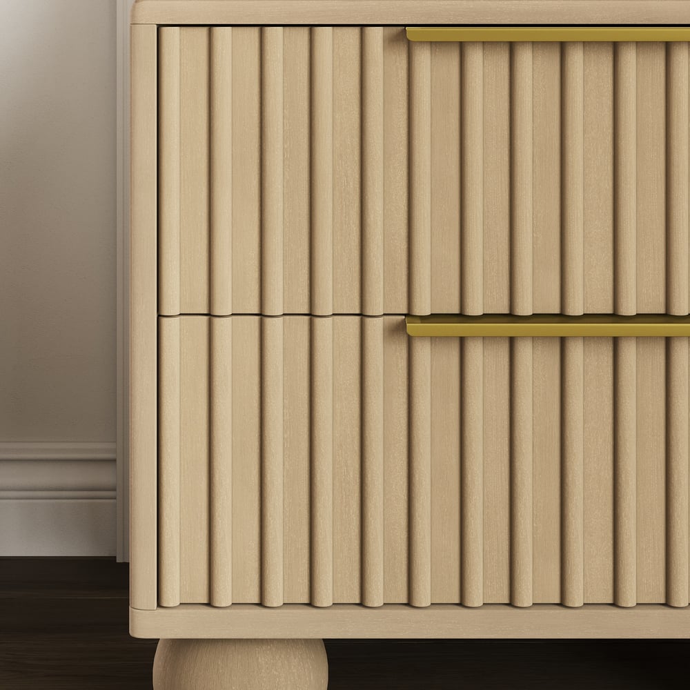 25" Fluted Solid Wood 2-Drawer Nightstand with Charging Station window image
