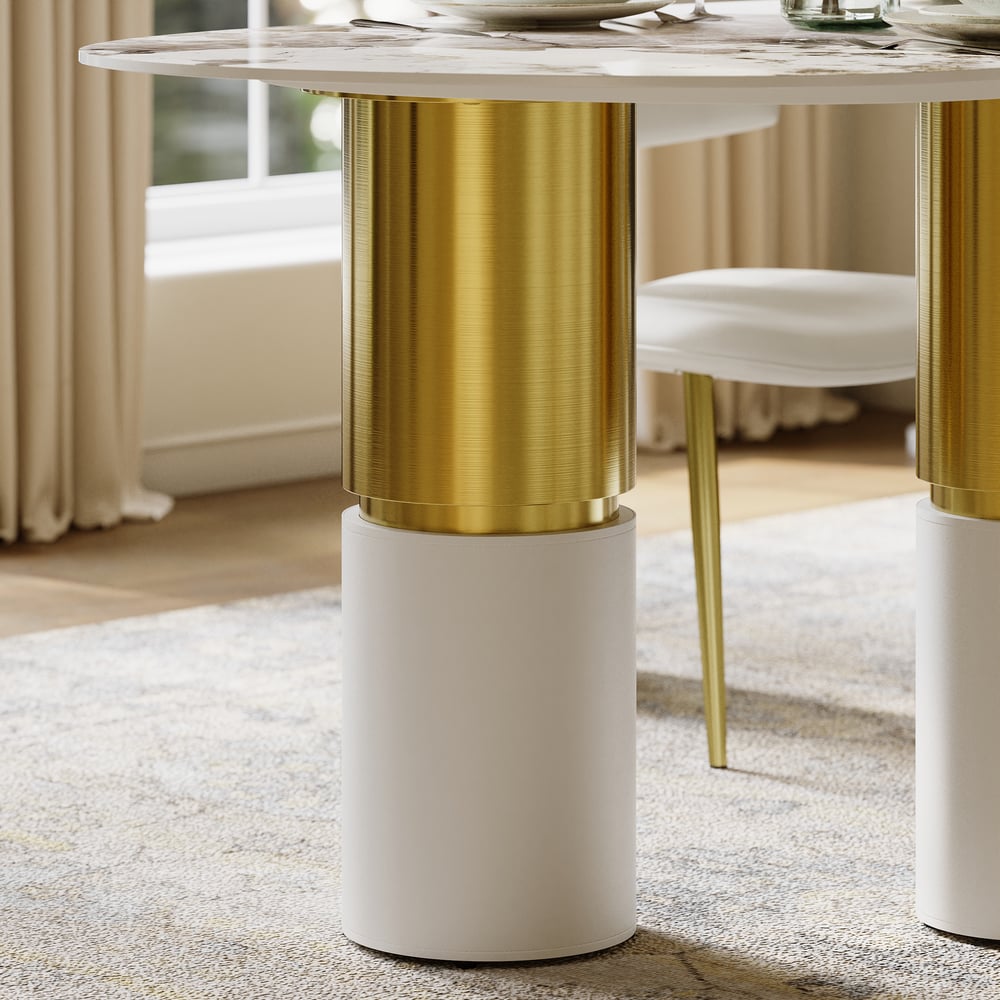 63" Sintered Stone Pebble Dining Table with 3 Legs Seats 4-6 People
