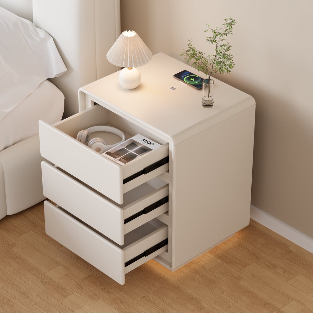 Modern 3-drawer Smart Nightstand with LED window image