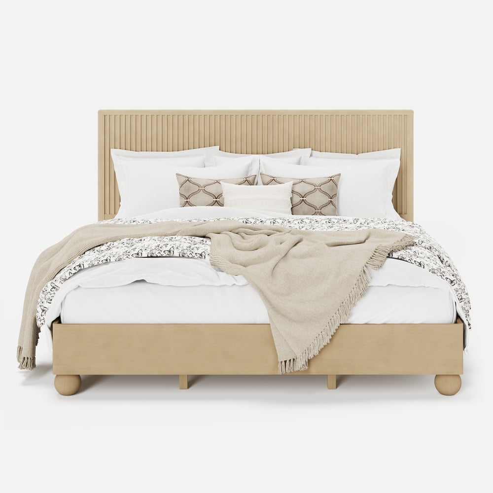 Modern Solid Wood Queen Size Fluted Bed Frame