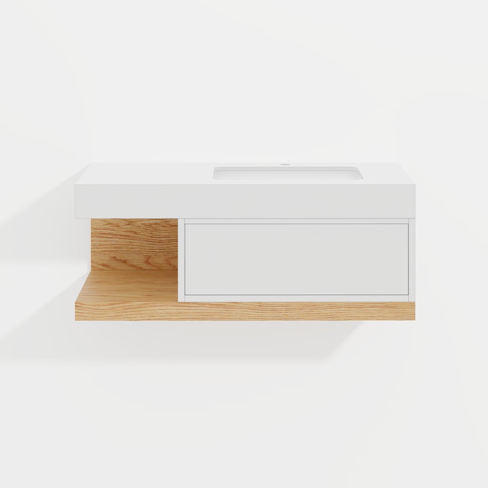 1000mm Modern Floating Bathroom Vanity Set With Single Basin Wall-Mount White & Natural window image