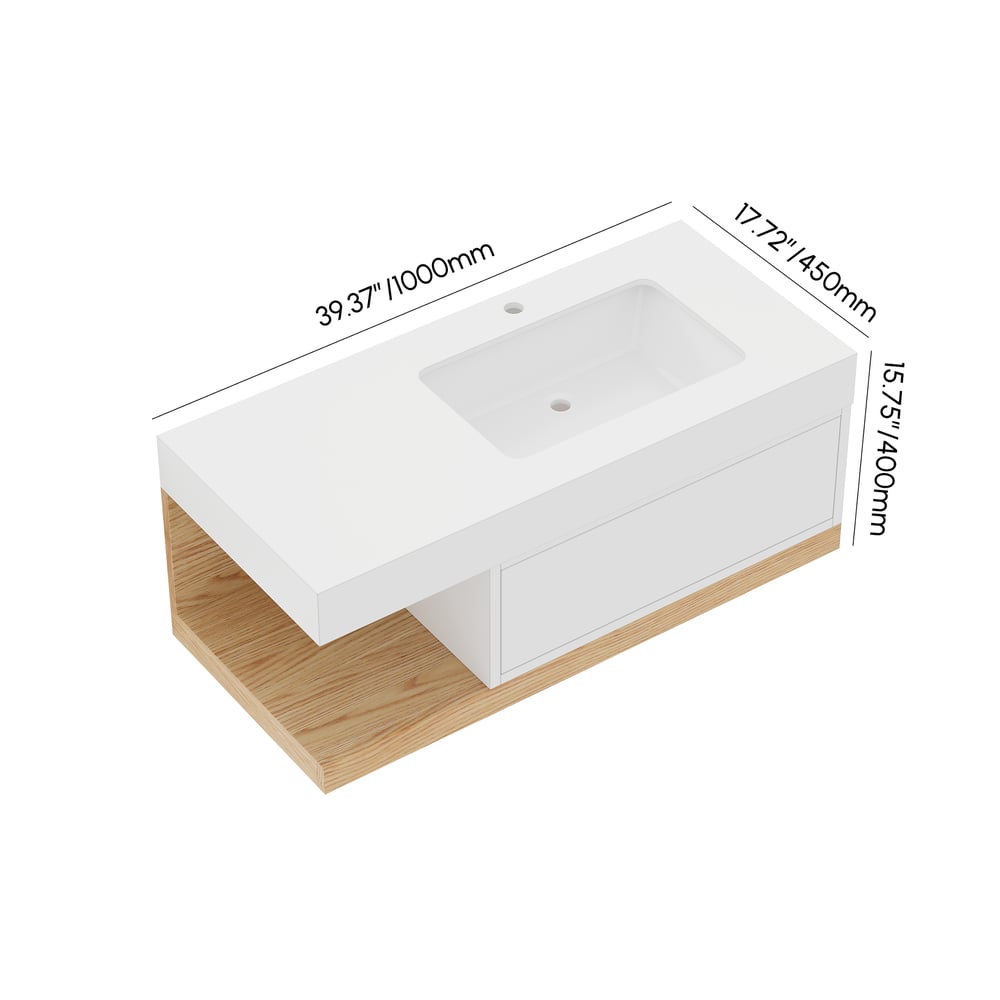 1000mm Modern Floating Bathroom Vanity Set With Single Basin Wall-Mount White & Natural weights dimensions image