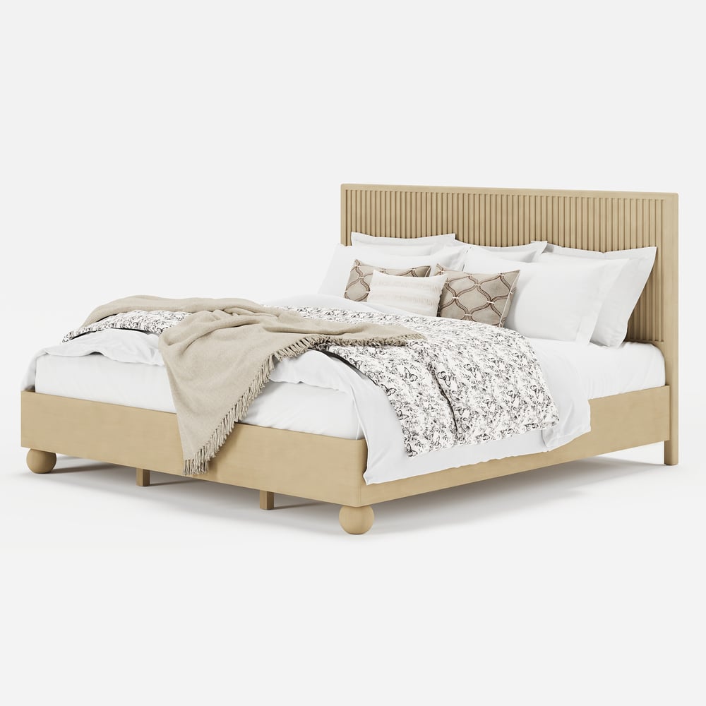 Modern Solid Wood Queen Size Fluted Bed Frame