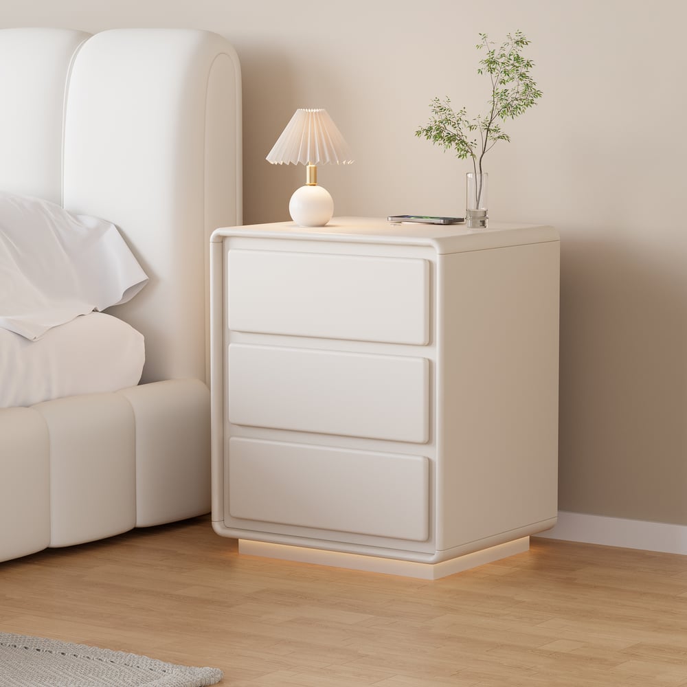Modern 3-drawer Smart Nightstand with LED window image