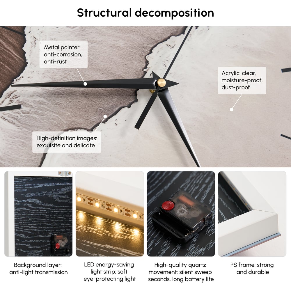 Modern Corner Wall Clock with Adjustable Light Textured Artistic Design in Living Room window image