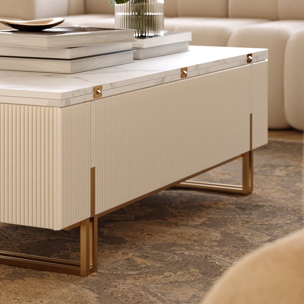 Grovyn Fluted Lift-Top Coffee Table with 2 Drawers-120cm