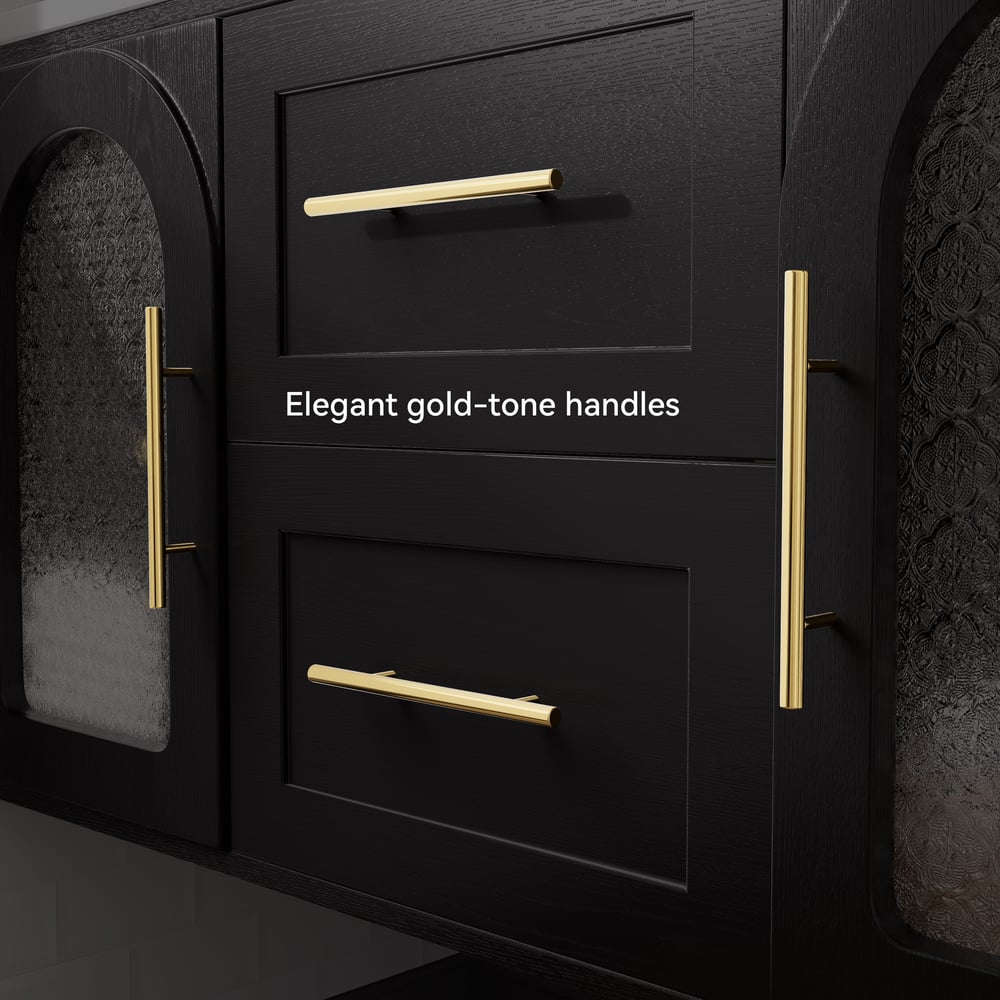 42" Arune Black Bathroom Vanity with Arched Glass Doors, Drawers and Light