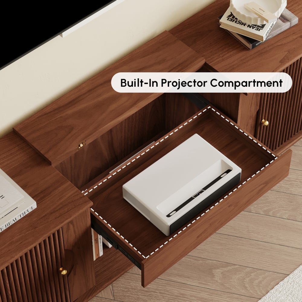 83" Ash Wood Fluted TV Stand for UST Projector window image