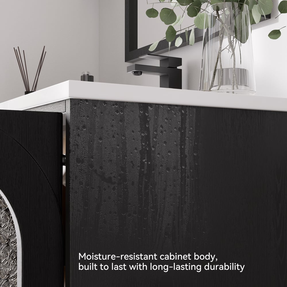 42" Arune Black Bathroom Vanity with Arched Glass Doors, Drawers and Light