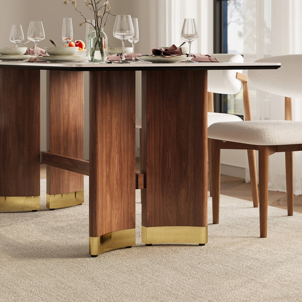 71" Sintered Stone Rectangular Dining Table with Doubel Pedestal Seats 6-8 People
