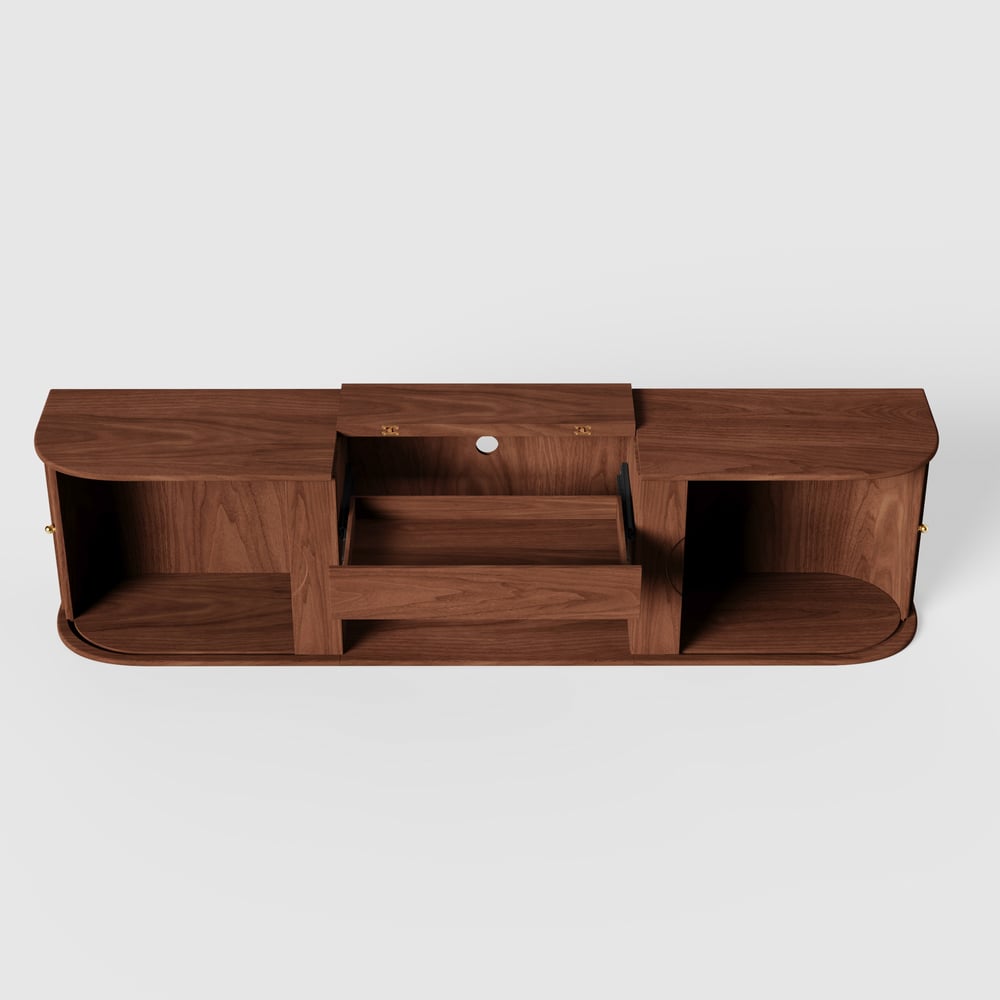 83" Ash Wood Fluted TV Stand for UST Projector window image