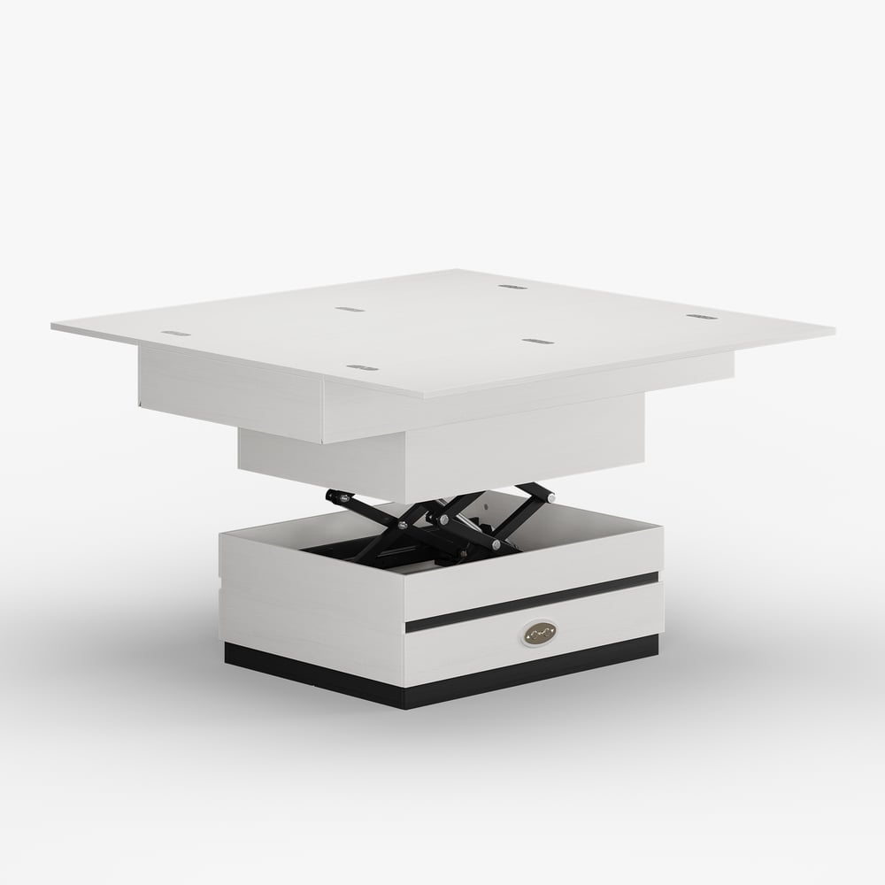 Table basse électrique multifonctionnelle relevable avec 8 tabourets en noir et blanc image de fenêtre