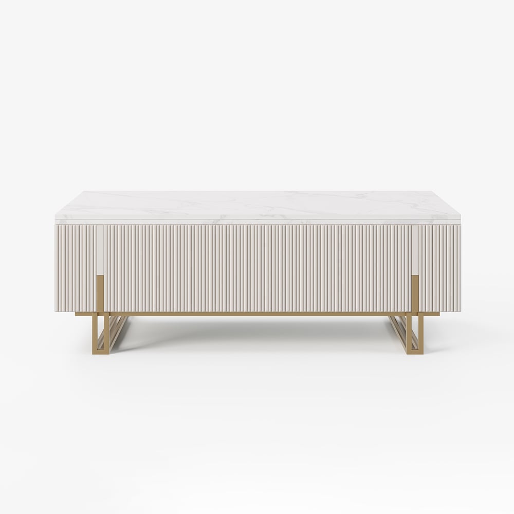 Grovyn Fluted Lift-Top Coffee Table with 2 Drawers-120cm