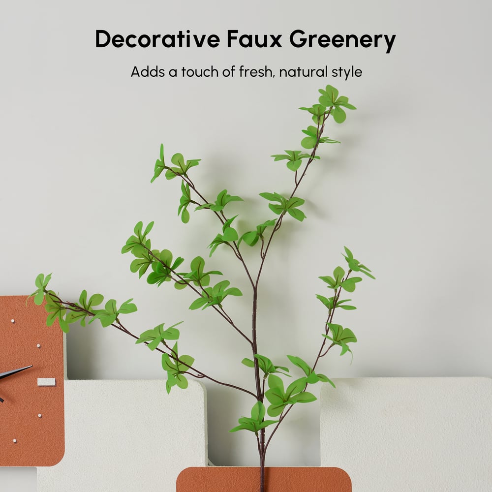 Modern LED Wall Clock with Faux Greenery – White & Orange, 39" x 18", Quartz Movement
