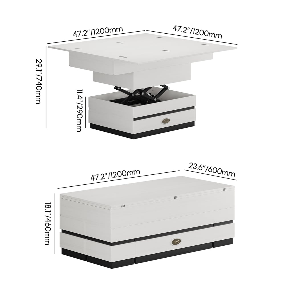Table basse électrique multifonctionnelle relevable avec 8 tabourets en noir et blanc Poids, dimensions, image