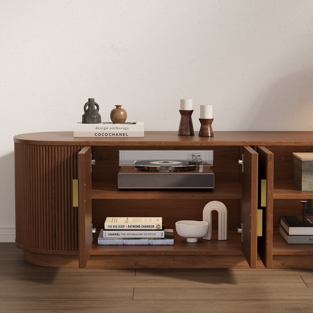 63" Solid Wood Fluted Oval TV Stand