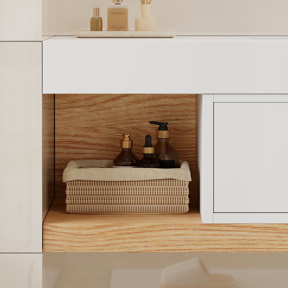 1000mm Modern Floating Bathroom Vanity Set With Single Basin Wall-Mount White & Natural window image