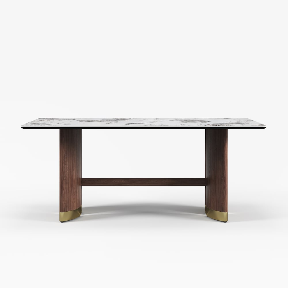 71" Sintered Stone Rectangular Dining Table with Doubel Pedestal Seats 6-8 People