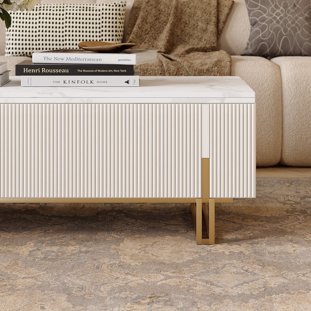 Grovyn Fluted Lift-Top Coffee Table with 2 Drawers-120cm