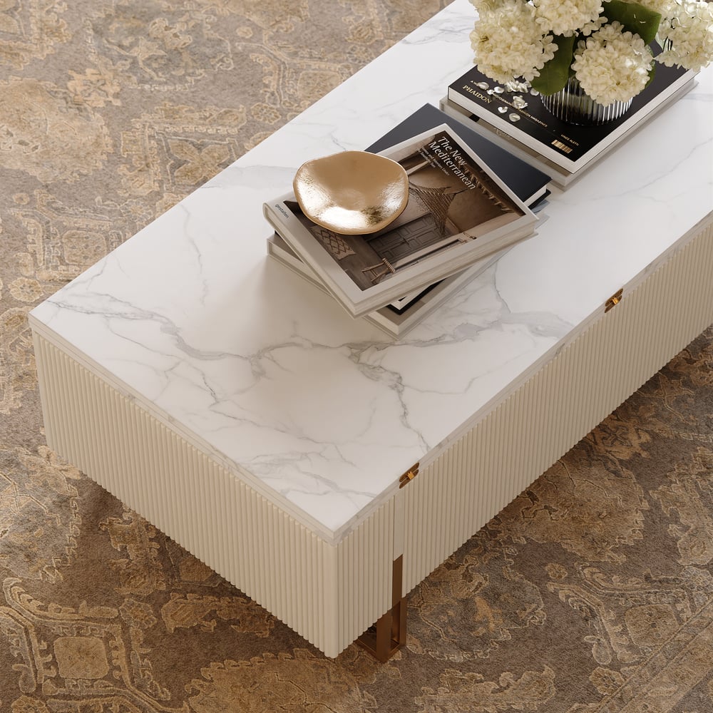 Grovyn Fluted Lift-Top Coffee Table with 2 Drawers-120cm