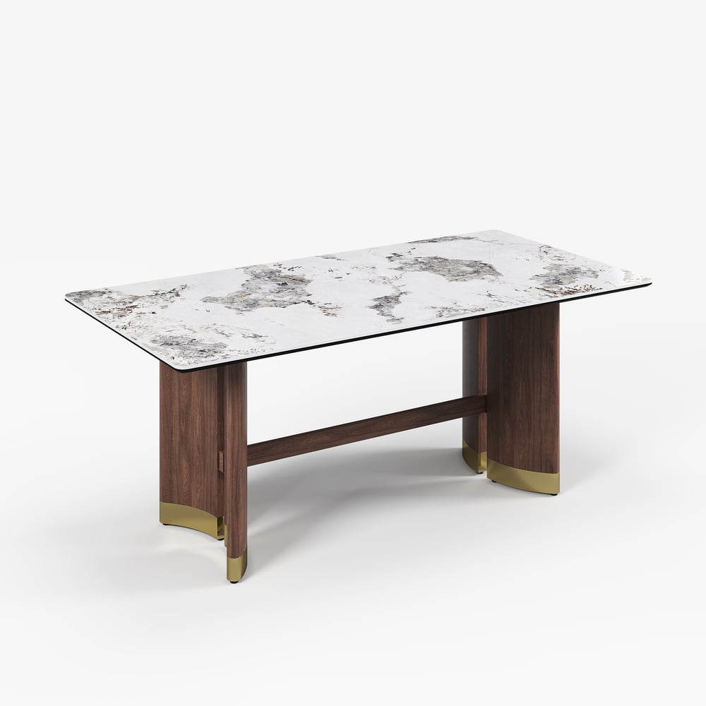 71" Sintered Stone Rectangular Dining Table with Doubel Pedestal Seats 6-8 People