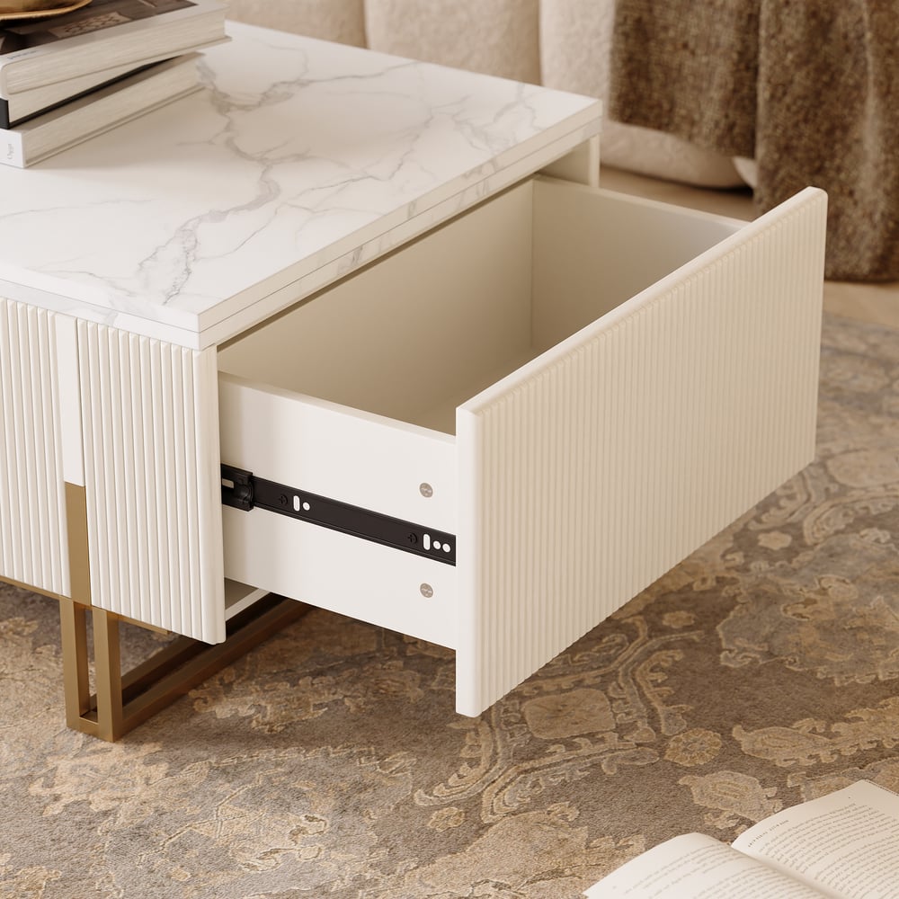 Grovyn Fluted Lift-Top Coffee Table with 2 Drawers-120cm