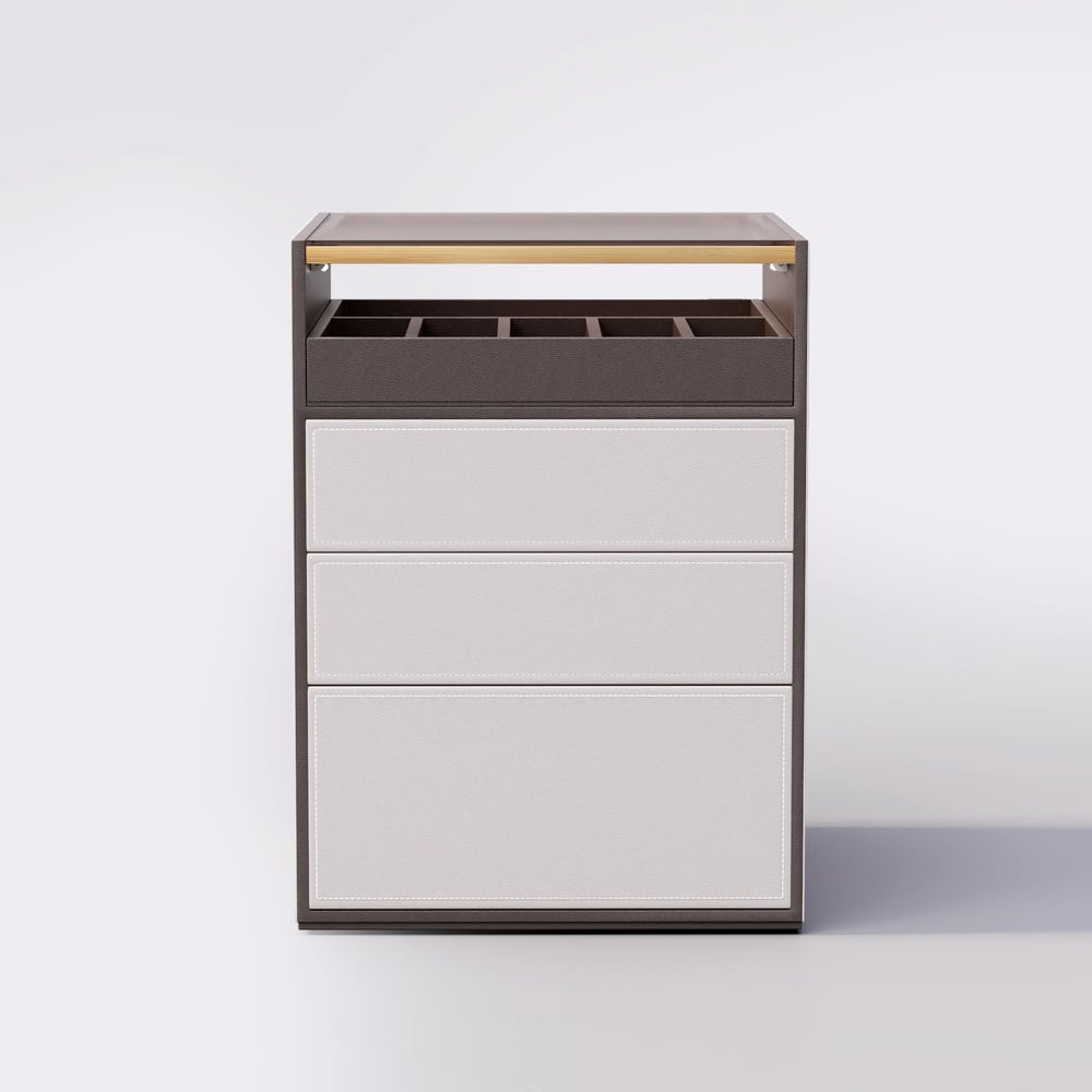 Saddle Leather 7-Dresser Walk-In Closet Island with Light & Jewelry Display