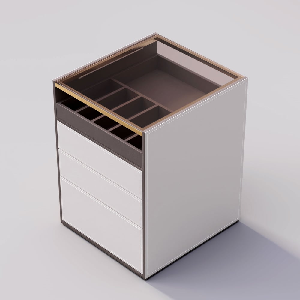 Saddle Leather 7-Dresser Walk-In Closet Island with Light & Jewelry Display