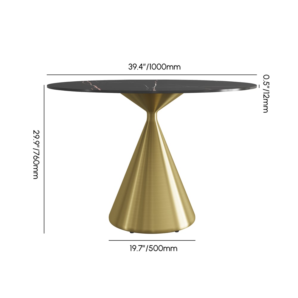 39" Sintered Stone Round Dining Table with Brushed Gold Base Seats 2-4 People weights dimensions image