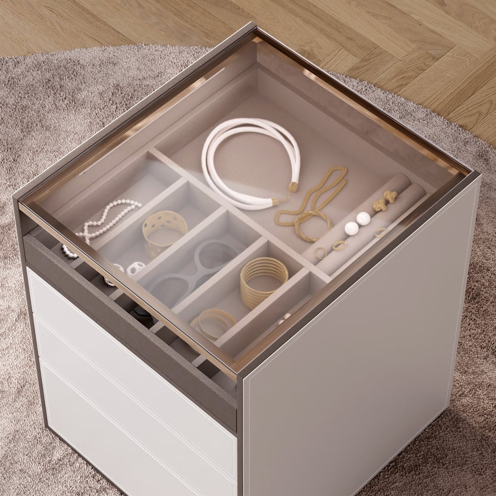 Saddle Leather 7-Dresser Walk-In Closet Island with Light & Jewelry Display