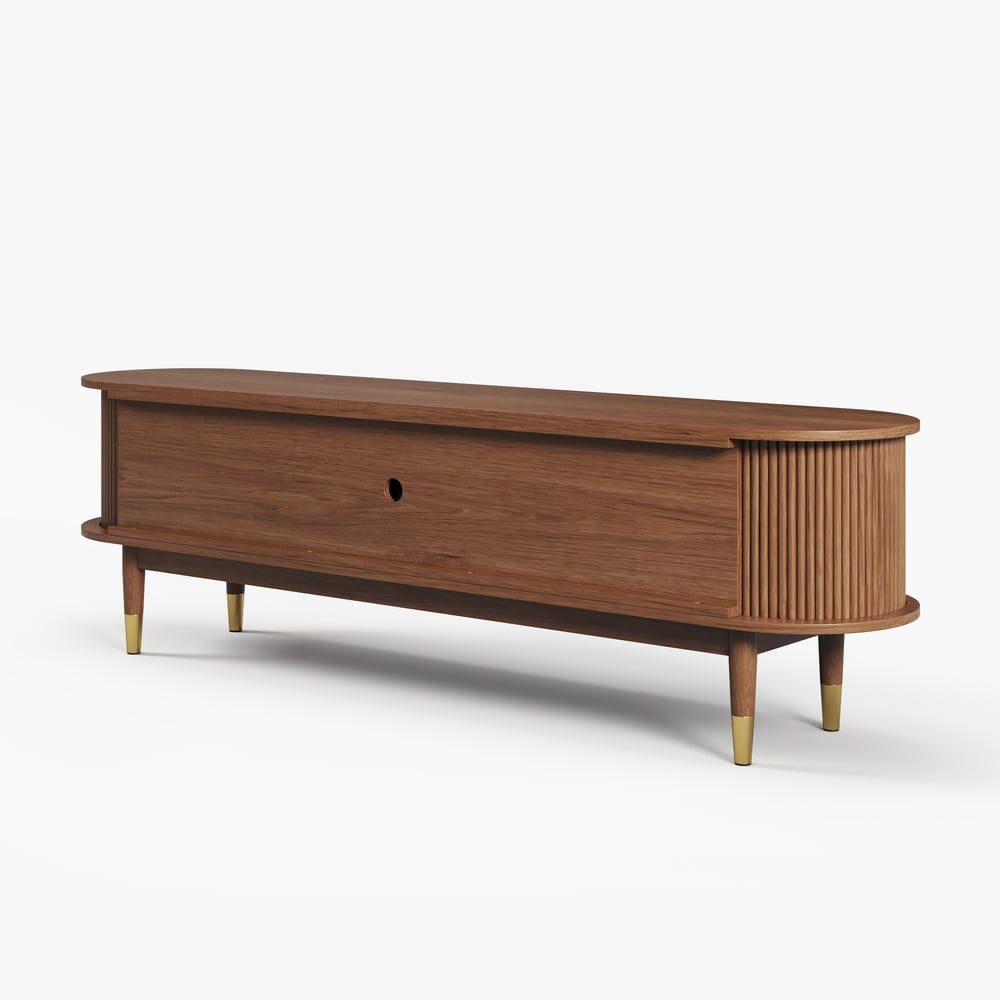 72" Ash Wood Fluted TV Stand with Storage